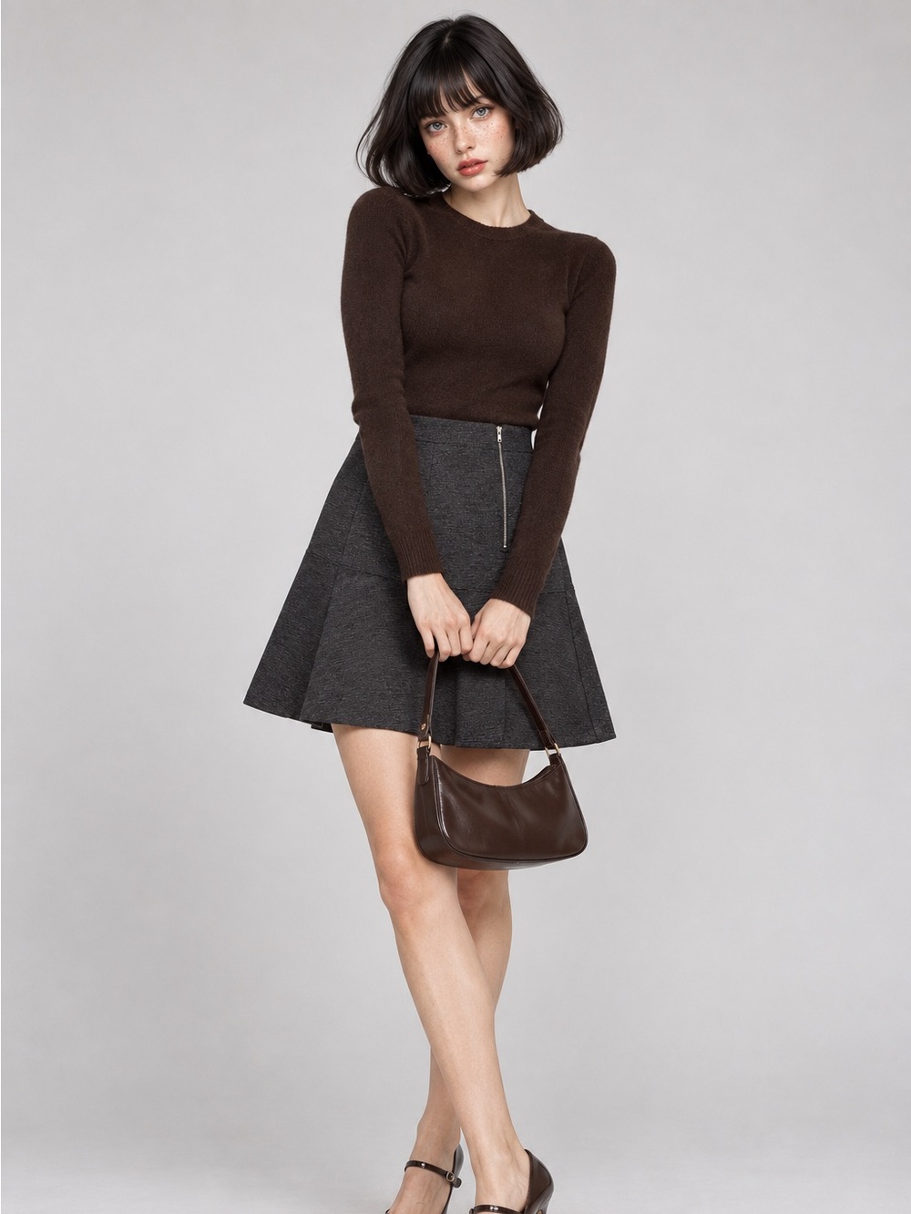 LOFT Dark Charcoal Circle Skirt with Side Zip
